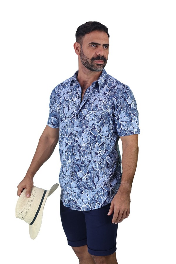 Camisa Hawaiana Manga Corta Slim Fit Para Hombre
